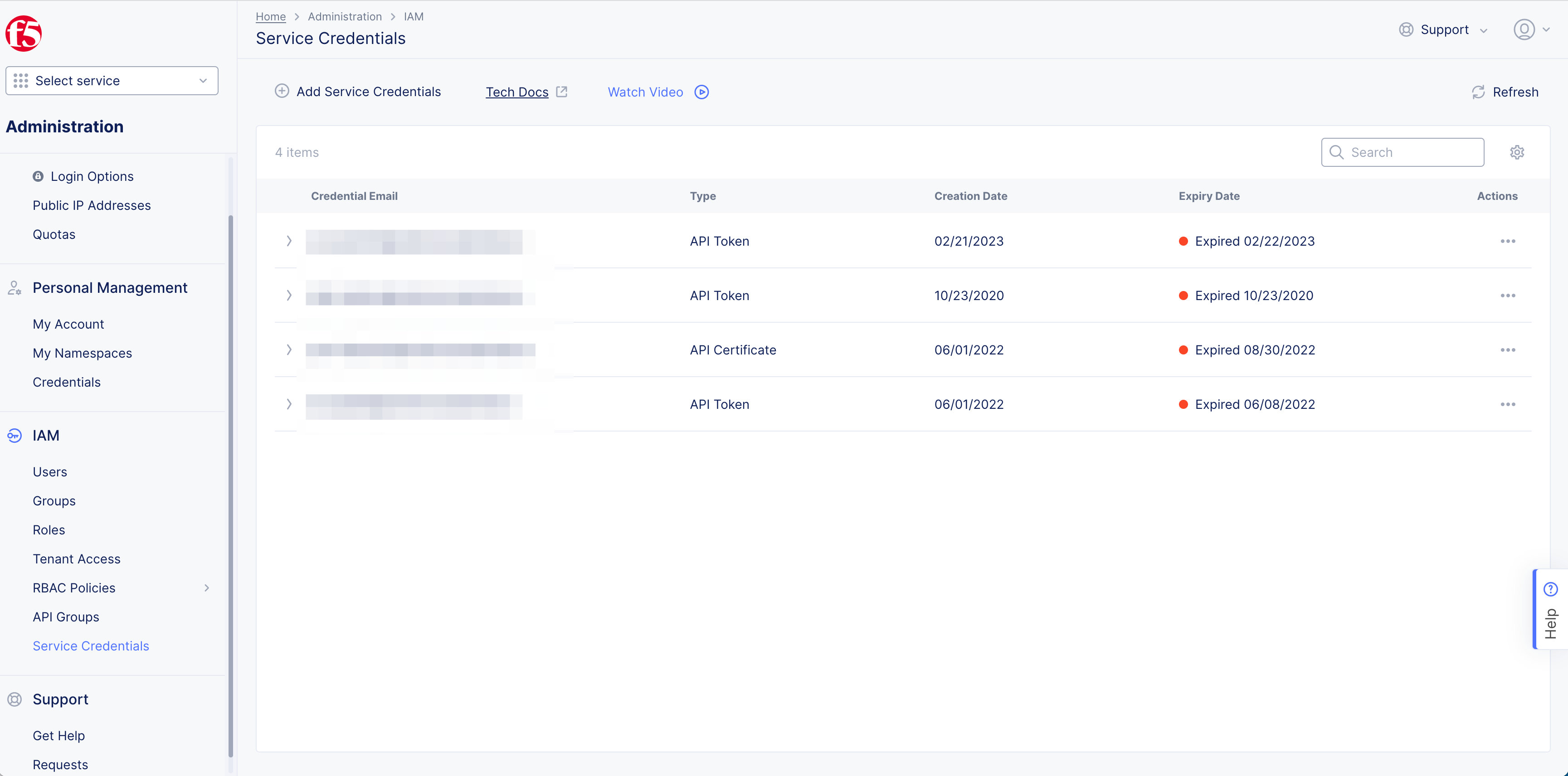 Figure: Open Service Credentials
