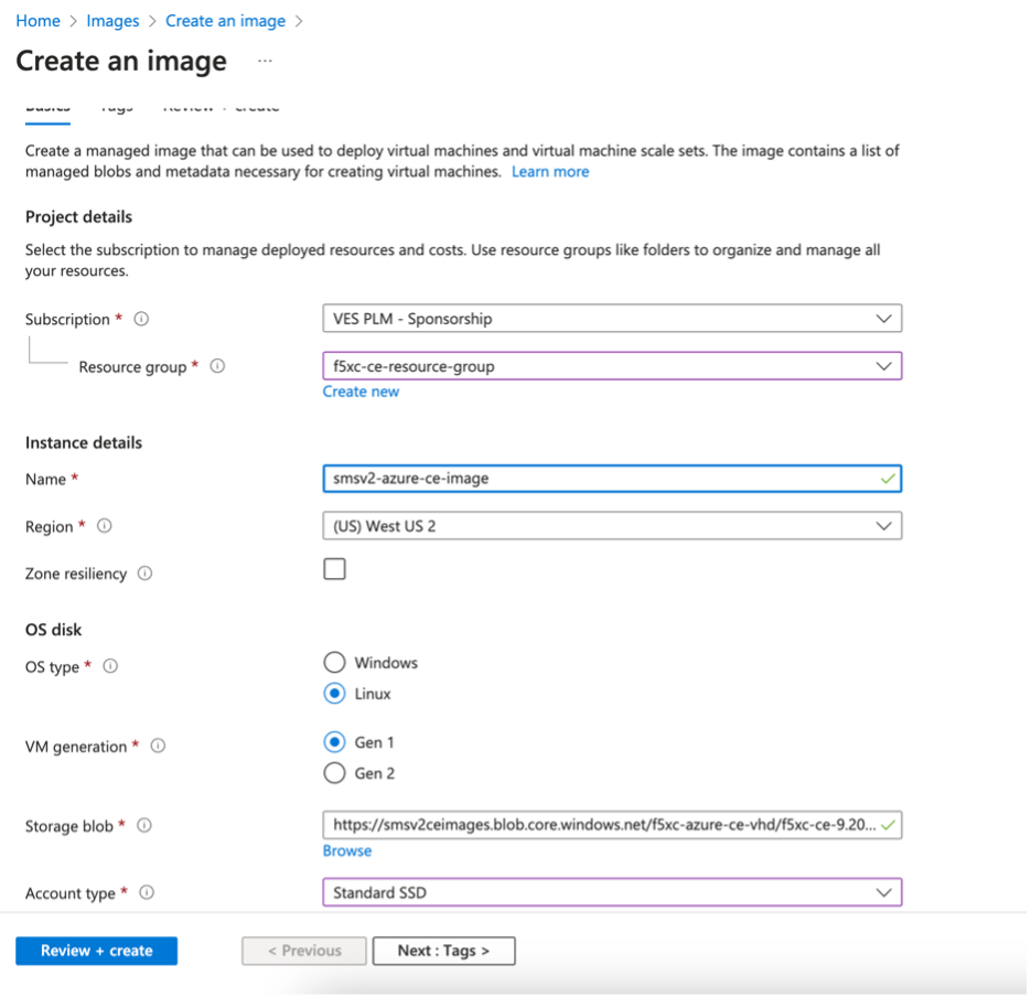 Figure: Create Image Parameters