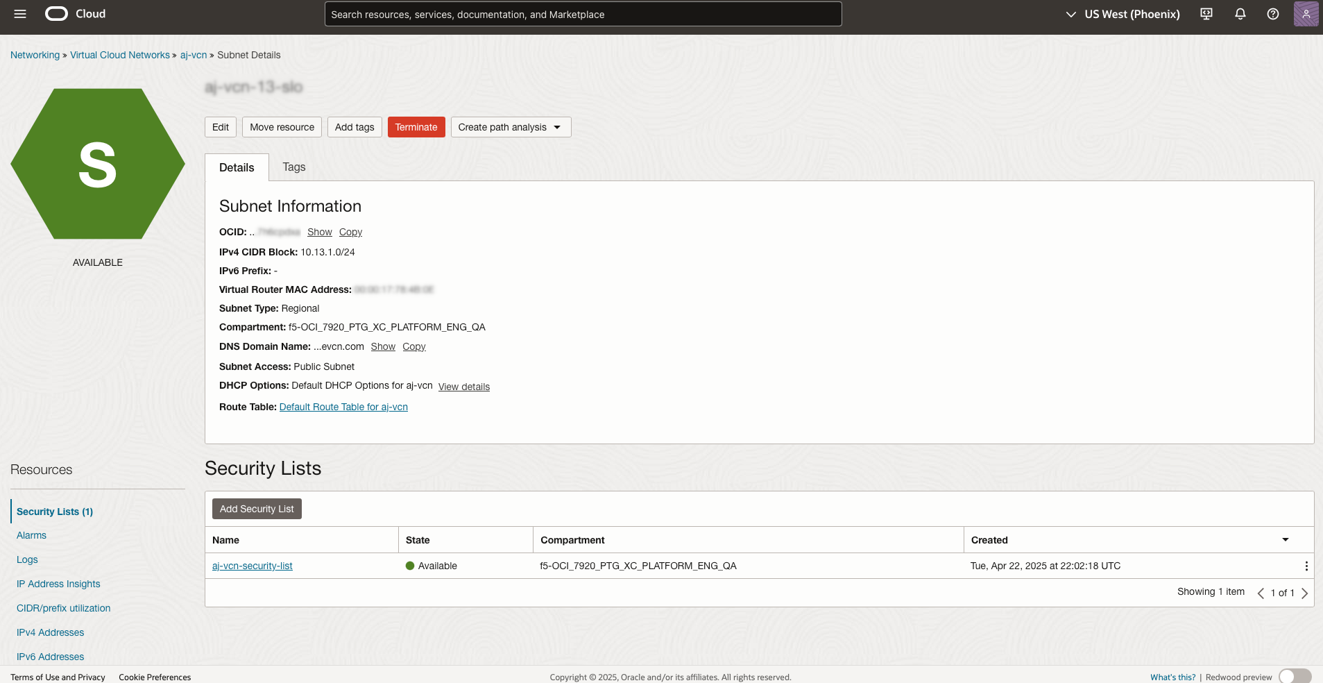 Figure: Subnet Information