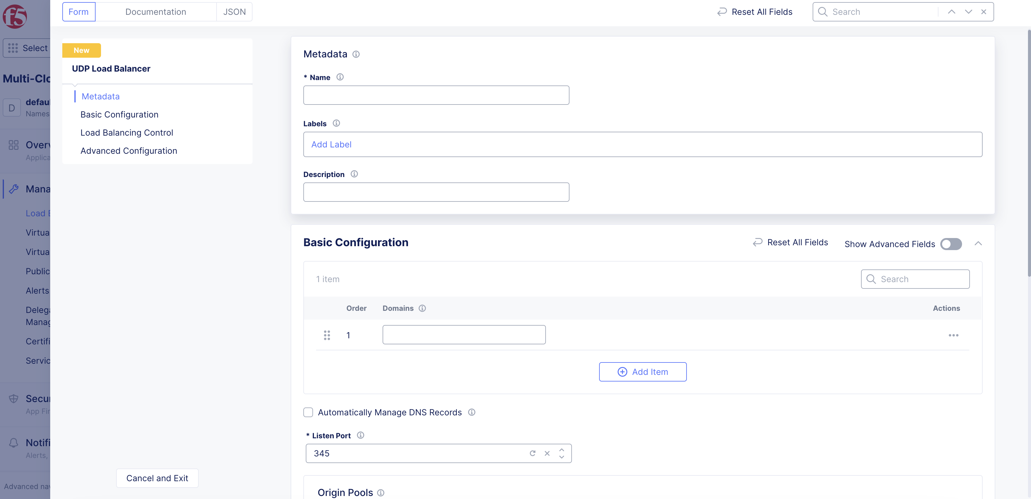 Figure: Creation Form