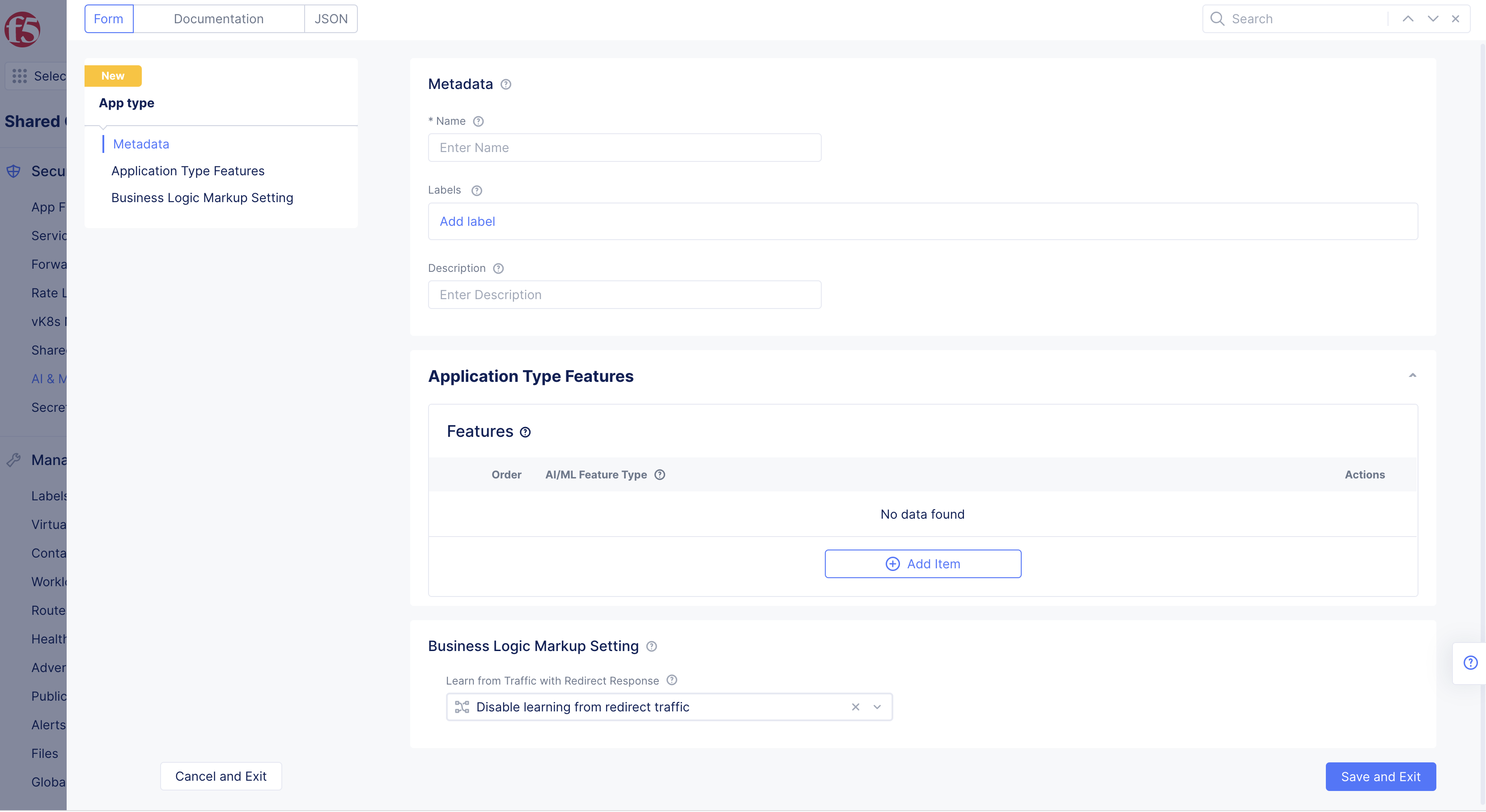 Figure: App Type Feature Configuration