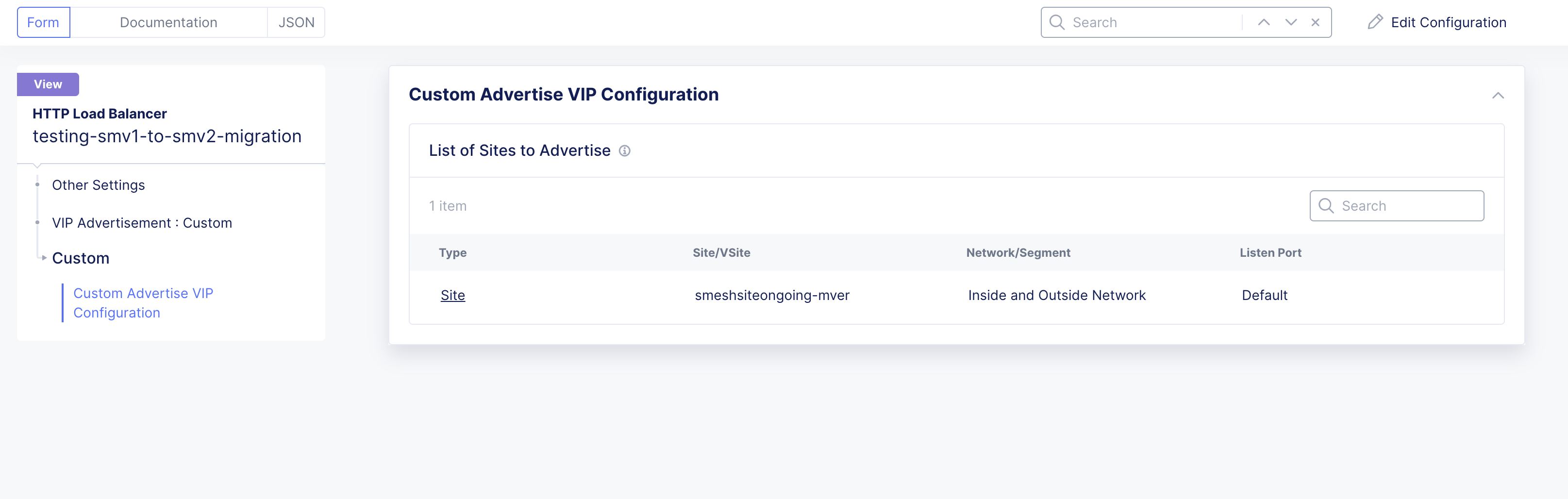 Figure: Load Balancer Configuration Details